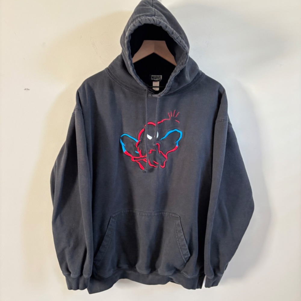 Marvel Spiderman Universal Studios Hoodie Black Embroidered Pullover XL